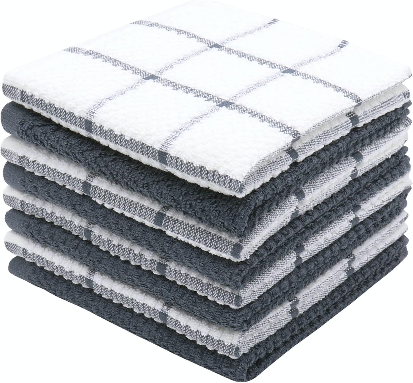 Cotton Dish Towels for Kitchen, Terry Dish Cloths for Washing Dishes, 12 x 12 Inches, Light and Soft, Quick Drying Dish Rags for Cleaning, 8pc/Set (Grey Multi)