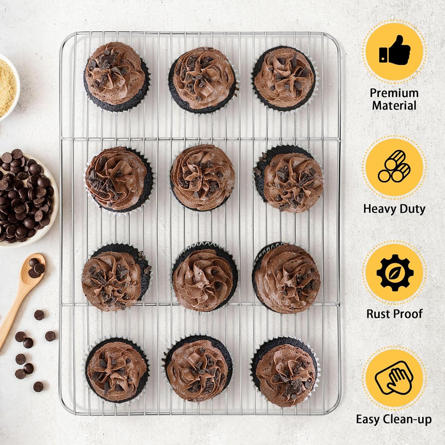 P&P CHEF Cooling Baking Rack Pack of 2, Stainless Steel Cooling Racks for Cooking Baking Roasting Grilling Drying, Dense Wires & Smooth Edge, Easy to clean, Silver, 15.3" x 11.25"