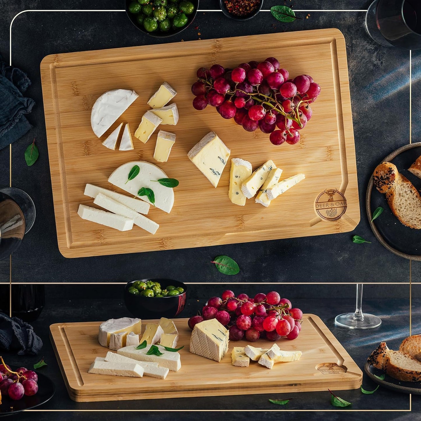 Deer & Oak Premium Extra Large Bamboo Cutting Board - 17.3" x 11.8" x 0.8" Wooden Chopping Board for Meat and Vegetables, Pre-Oiled, Water Resistant, Knife Friendly