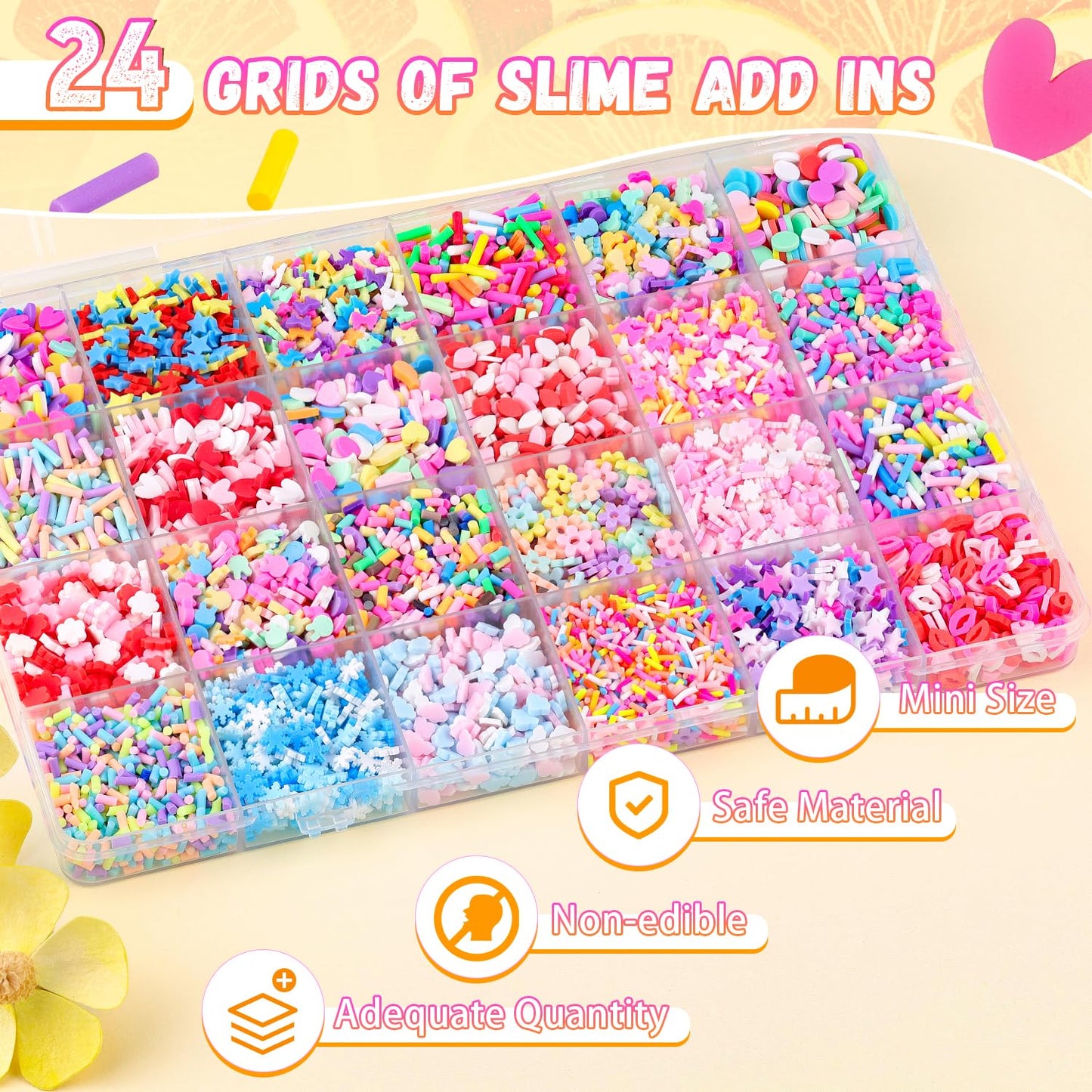24-Grid Slime Mix Ins Non-edible Polymer Clay Slime Add Ins|Fake Sprinkles Kawaii Charms for Nail Art Design,Lip Gloss,Cellphone Decorations Assorted Sprinkle Decoration & Accessories for DIY Crafting