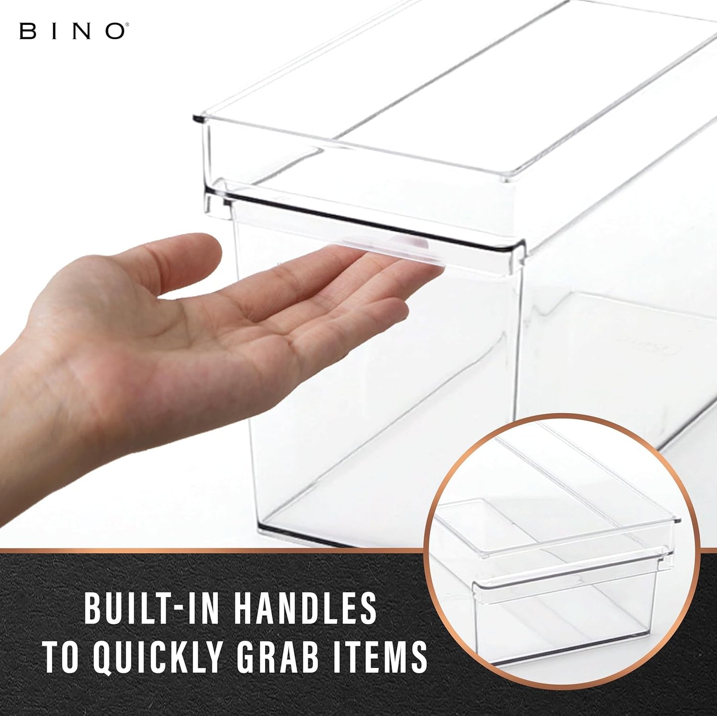 BINO | Plastic Storage Bins, Medium | THE HANDLER COLLECTION | Multipurpose Organizer Bins | Kitchen Pantry Organizers and Storage | Clear Containers for Organizing Home | Freezer Organizer