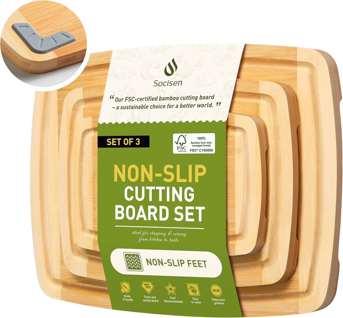 Bamboo Cutting Board Set Non Slip Feet Over Sink Tablas Para Picar Cocina Tabua Madeira Corte Carne Bambu Alimentos Cortar Madera Juego Regalos Cumpleaños Navidad Mujer Mama Abuela Hombre Papa