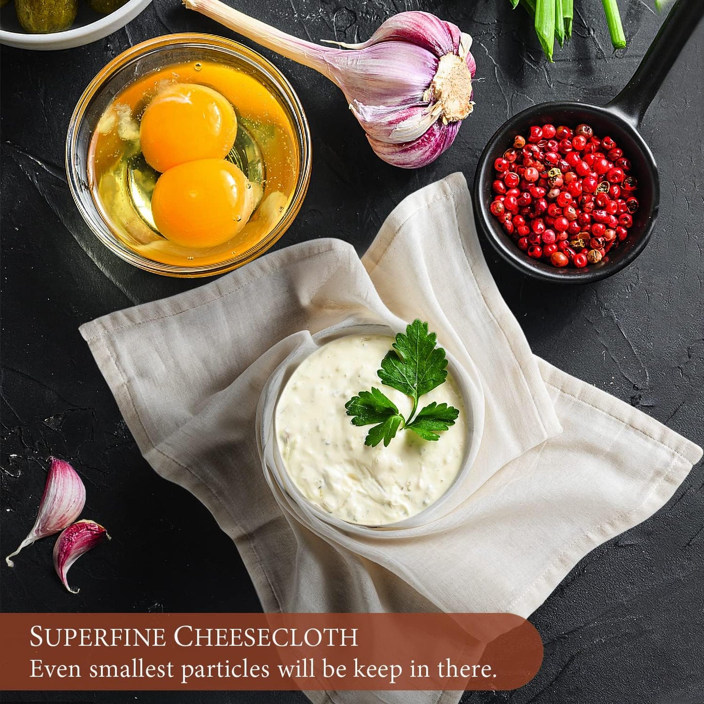 eFond Cheese Cloths | 5-Pack, 20x20Inch Squares with Hemmed Edges | Grade 100 Ultra Fine Reusable Cheesecloth for Straining | Unbleached Cotton Muslin Cloths | For Nut Milk, Butter, Baking & Cooking