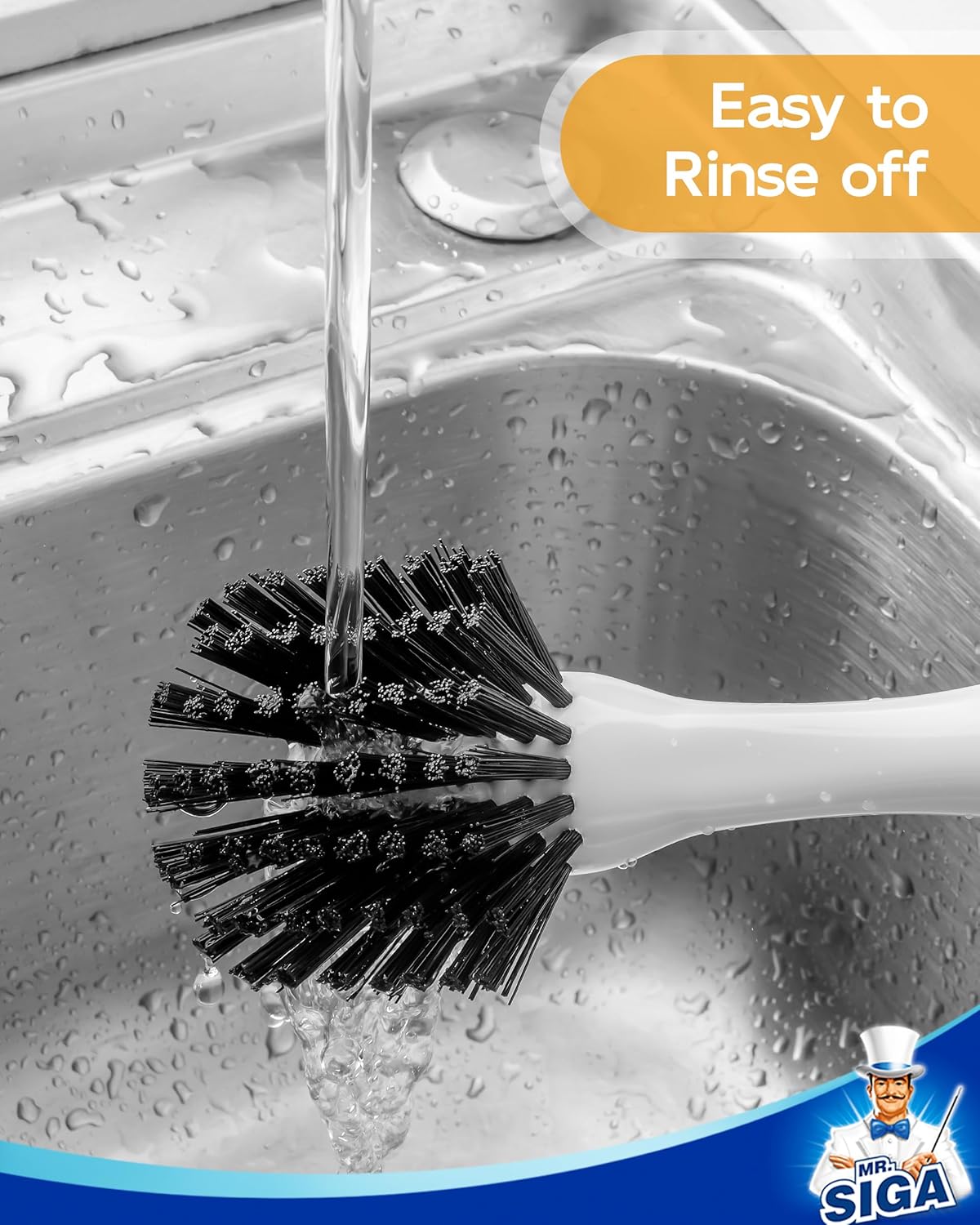 MR.SIGA Dish Brush with Handle, Dish Scrub Brush, Bamboo Dish Brush, Safe on Nonstick Pots, Pans, 2 Pack