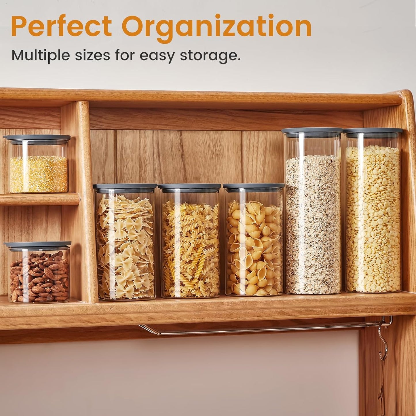 Glass Food Storage Jars with Lids[Set of 5], Perfect for Pasta, Cookies, Nuts, Coffee, Cereal, Flour, and More, Organize Your Kitchen with these BPA-Free Glass Jars with Silicone Lids