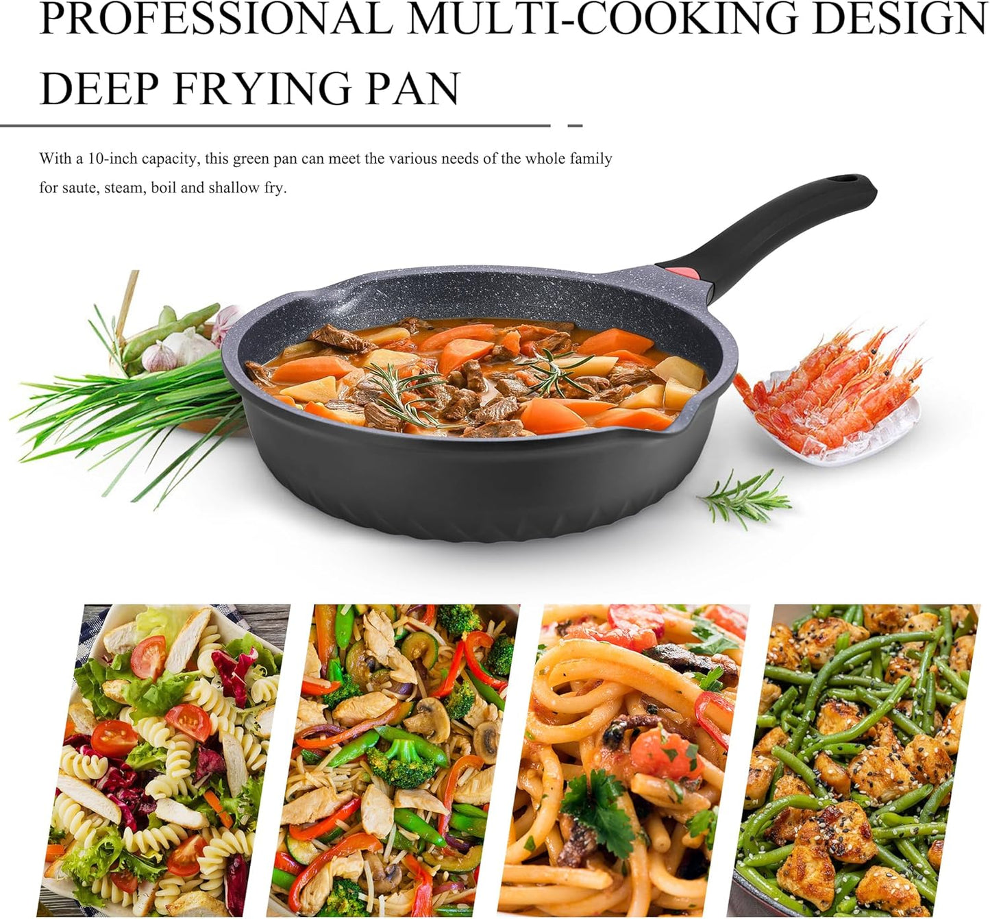 Vinchef Nonstick Skillet with Lid, 12.5In Aluminum Deep Frying/Saute Pan with Lid and Heat Indicator, Anti Scratch and Anti Stain, Induction Compatible