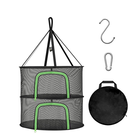 Simple Deluxe 2 Layer 24'' Herb Drying Rack with Hook, U-Zippered Design Hanging Dry Mesh Folding Basket Dryer for Clothes, Herbs