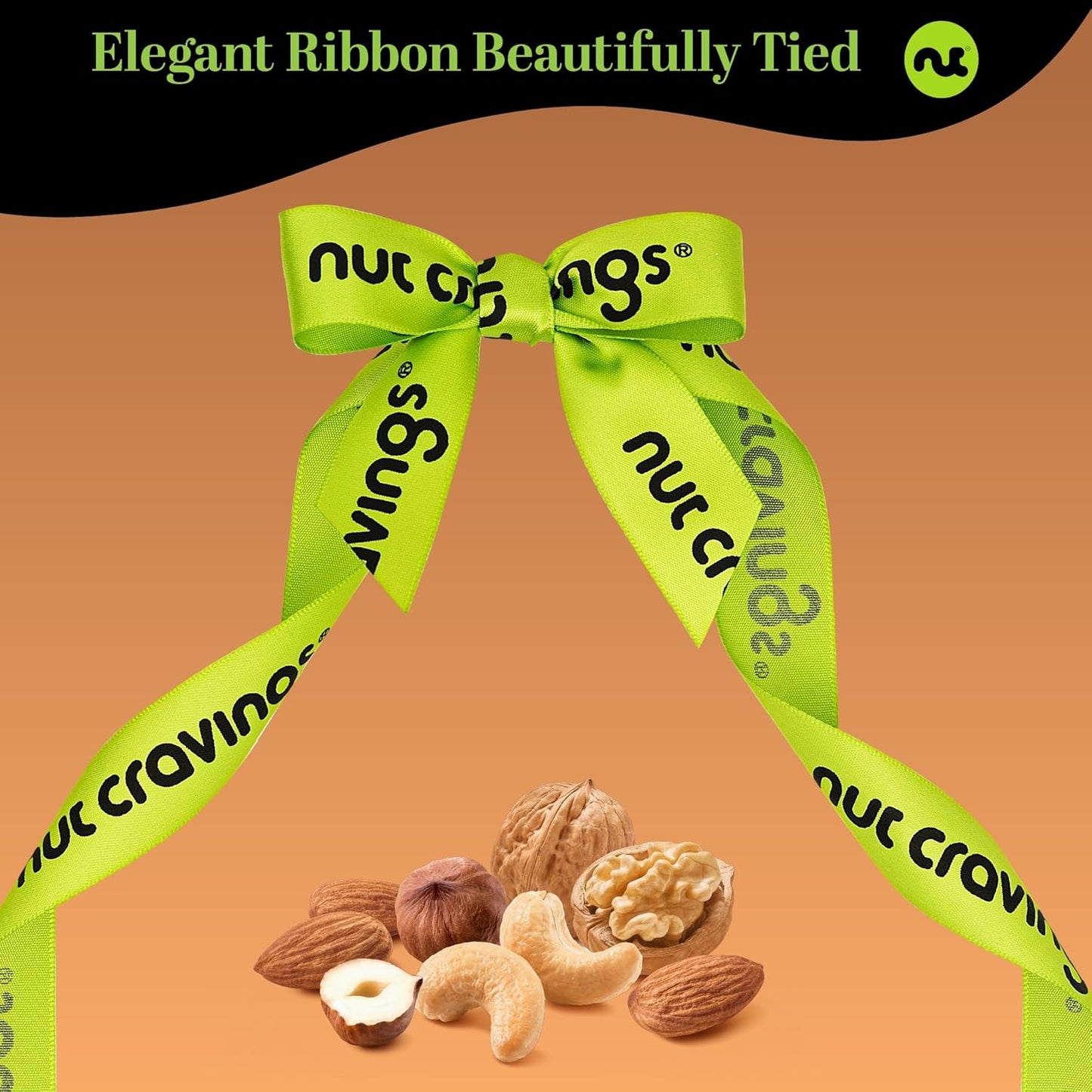 NUT CRAVINGS - Mixed Nuts Gift Basket in Reusable Wooden Tray + Green Ribbon (12 Assortments) Food Arrangement, Healthy Snack Care Package, Food Assortments