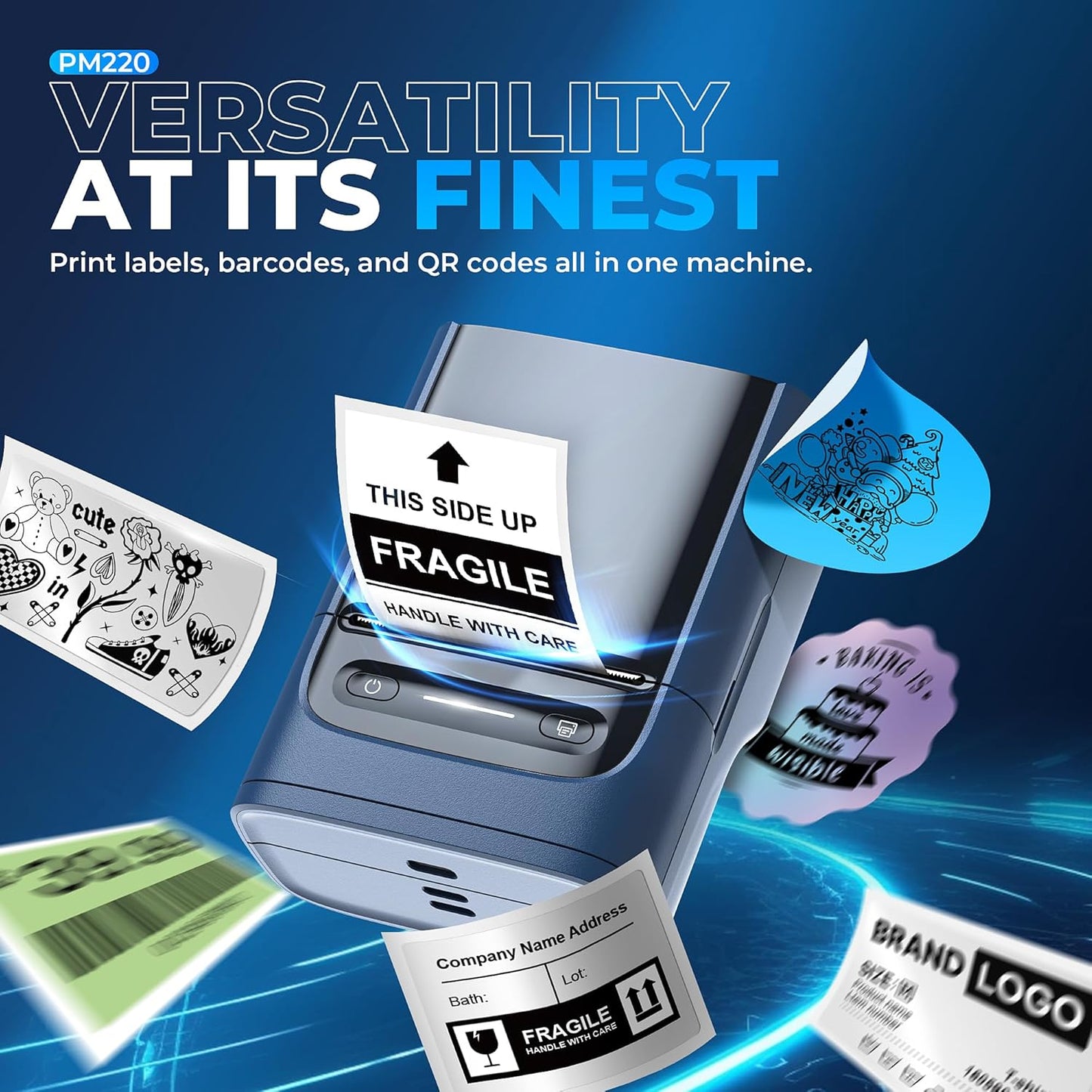 Nelko Label Maker Machine with Tape, PM220 Bluetooth Label Printer, 2 Inch Portable Thermal Printer for Small Business, Address, Logo, Clothing, Sticker Maker for Phones & PC, Blue