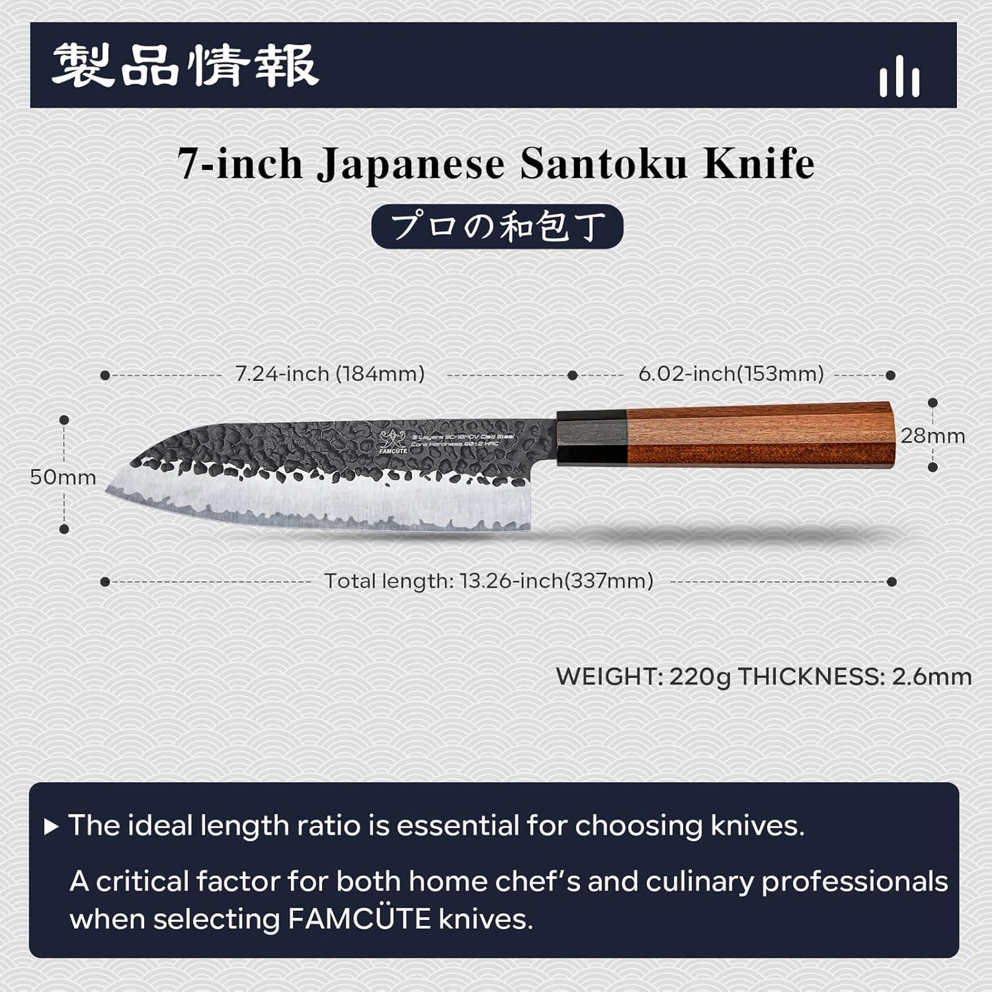 Santoku Knife 7 inch, Hand Forged 5 Layers 9CR18MOV High Carbon Steel Professional Kitchen Knife, Ultra Sharp Rosewood Handle Japanese Sushi Knife As a Thoughtful Birthday Gifts for Mom/Dad