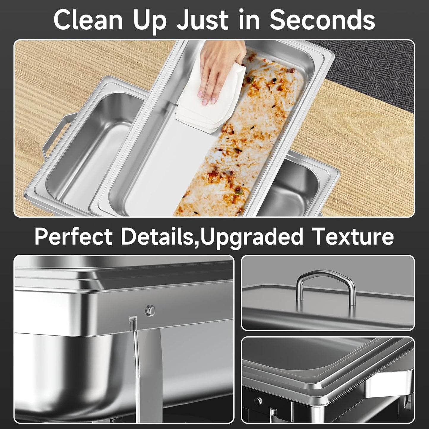 Chafing Dishes for Buffet 4 Pack, 9QT Chafing Dish High Grade Stainless Steel Chafer Complete Set,Steel Handle, Catering Events Complete Buffet Warmer Set (Silver, 2)