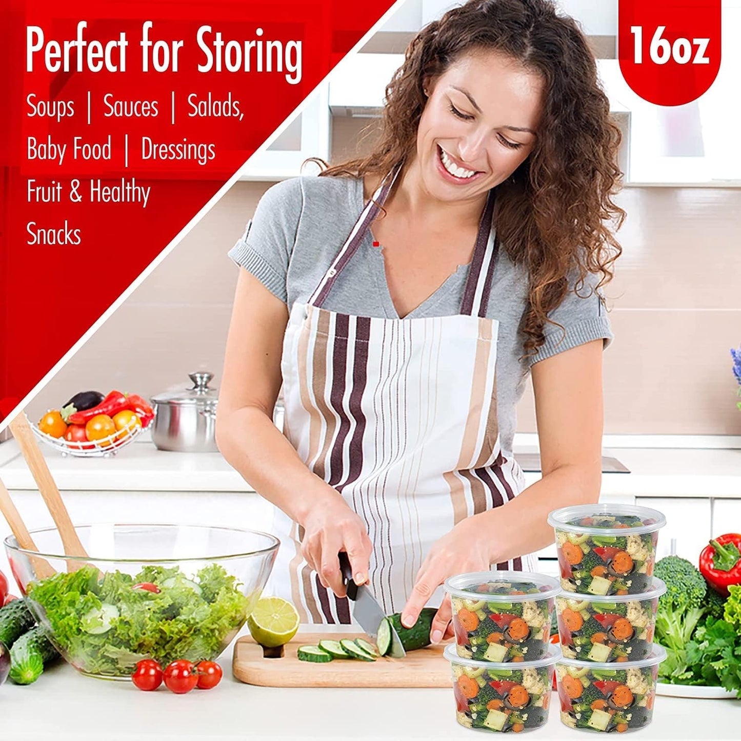 Deli Containers with Lids Leakproof - 240 Pack BPA-Free Plastic Microwaveable Clear Food Storage Container Premium Heavy-Duty Quality, Freezer & Dishwasher Safe (16oz 240 Sets)