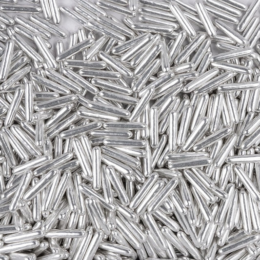 Dazzjoy Silver Rods Sprinkles, Edible Sugar Sprinkles, 120g/4.23oz, Cupcake Toppers, Cake Decorations, Ice Cream, Wedding Party Valentines Easter Supplies