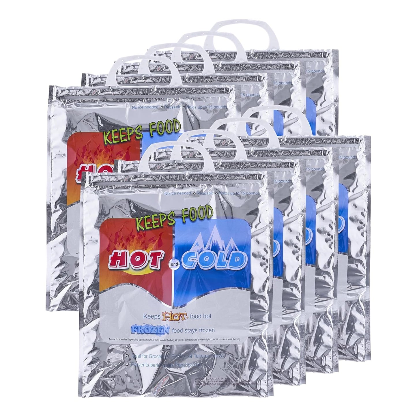 Superio Hot and Cold Insulated Bags for Food Delivery, Grocery Shopping Bags, Food Storage for Hot and Frozen Food for Travel, Disposable Cooler Bag, Reinforced Thermal Lunch Bag (8, 12"x13.5")