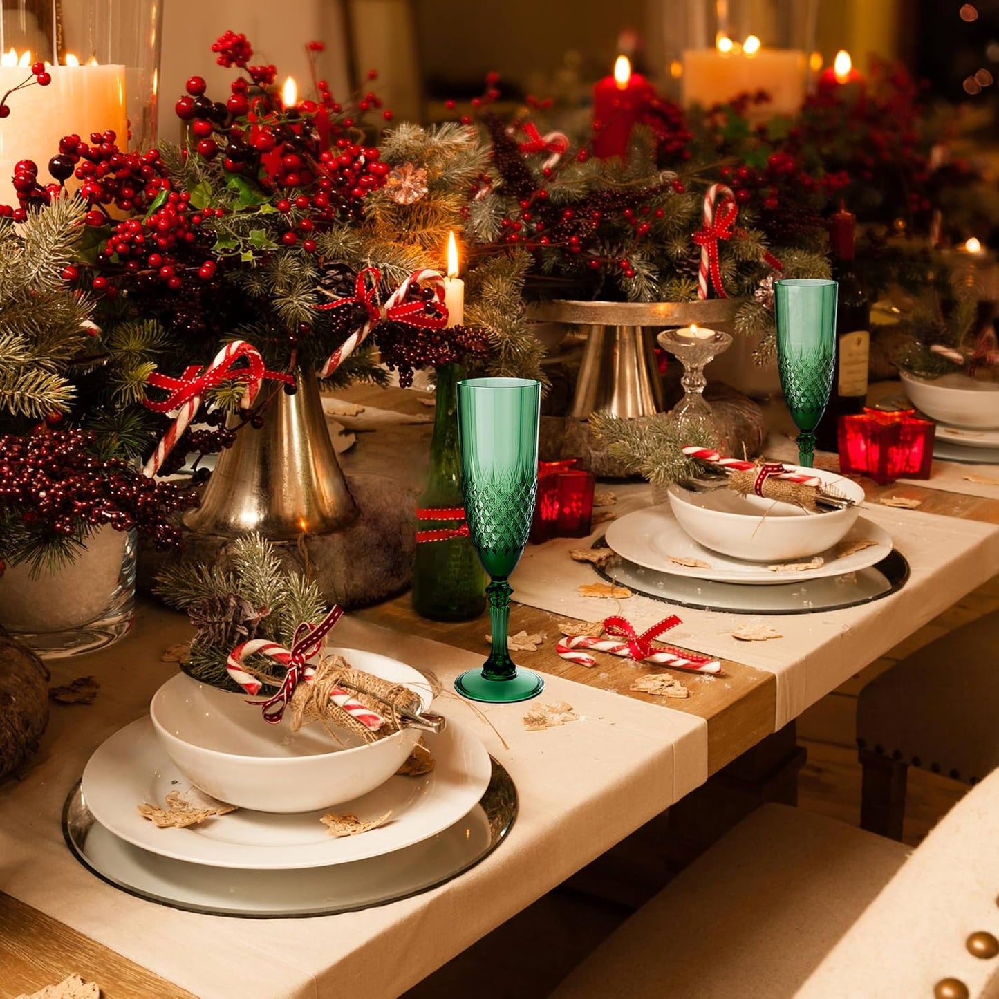 Plastic Champagne Flutes, 12PCS Dark Green Plastic Wine Glasses Goblets Reusable Champagne Flute for Weddings, Bachelor Parties, Toasting, and Events(12, Dark Green)