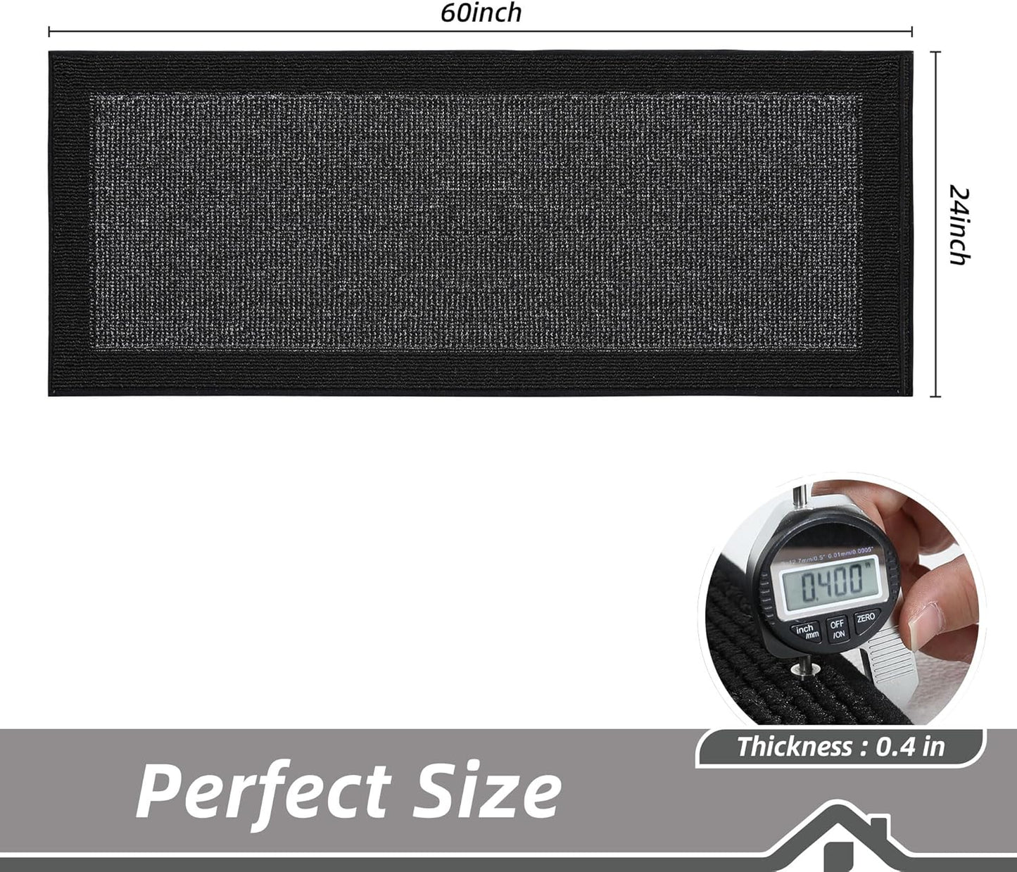 BEQHAUSE Kitchen Runner Rugs 24"x60", Kitchen Rugs Non-Slip Kitchen Mats for Floor, Absorbent and Stain Resistant Kitchen Mats, Machine Washable Rug for Kitchen, Hallway, Laundry & Sink, Black