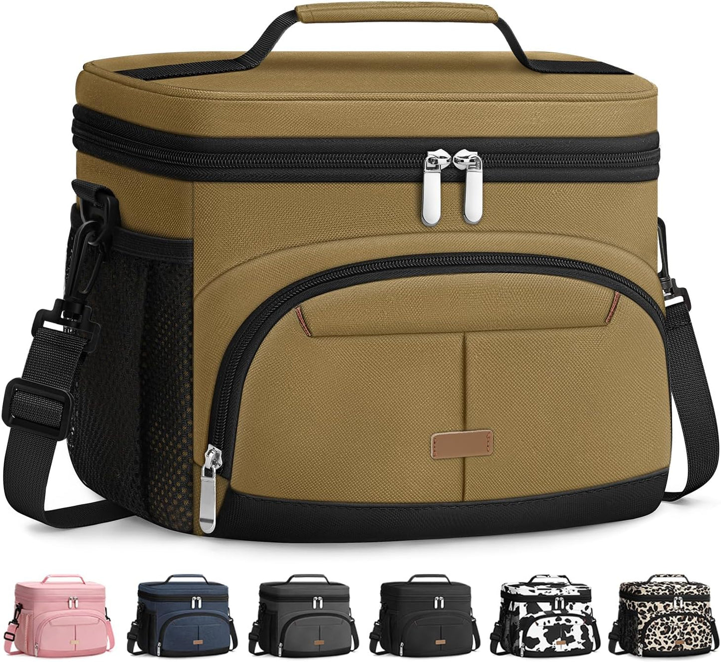 Lunch Box for Man Women, Insulated Lunch Bag Cooler Bag Leakproof Lunchbox Lunch Tote Bags with Removable Strap for Work School Picnic Travel (Khaki/12L