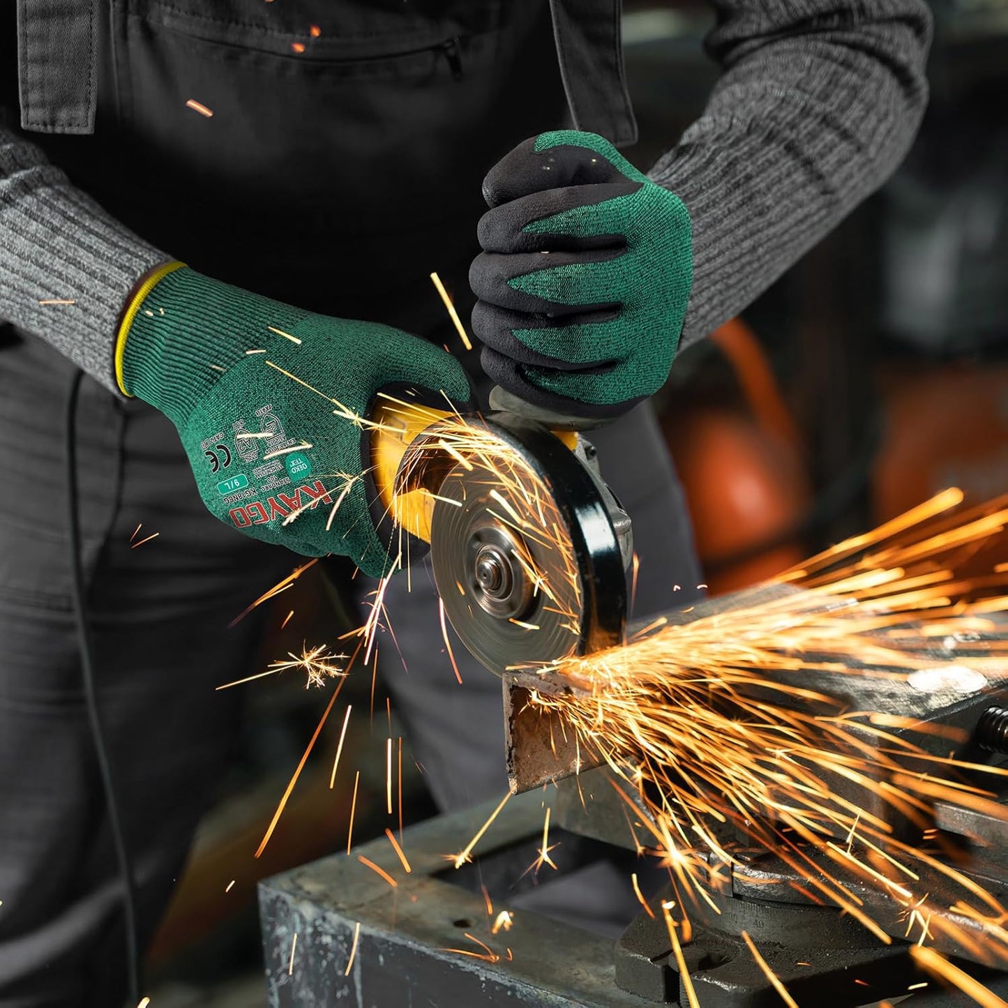 KAYGO Safety Work Gloves MicroFoam Nitrile Coated, 3 Pairs KG18N, Cut Resistant Glove with Abrasion and Oil Resistant Grip, ANSI Cut Level A2, L, Green