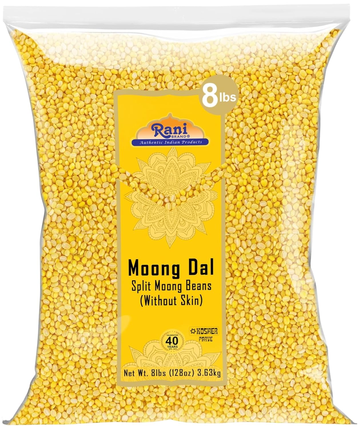 Rani Moong Dal (Split Mung Beans Without Skin) Lentils Indian 128oz (8lbs) 3.63kg Bulk ~ All Natural | Gluten Friendly | Non-GMO | Kosher | Vegan | Indian Origin