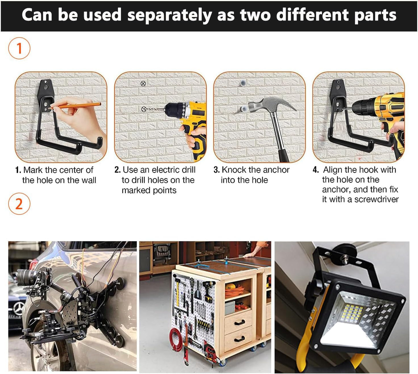 Magnetic Hook Heavy Duty, Cordless Drill Magnetic Hooks, Large Magnetic Storage Hook, Magnet Hooks for Workshop Organization, Garage and Garden Tool Holder(4Pack)