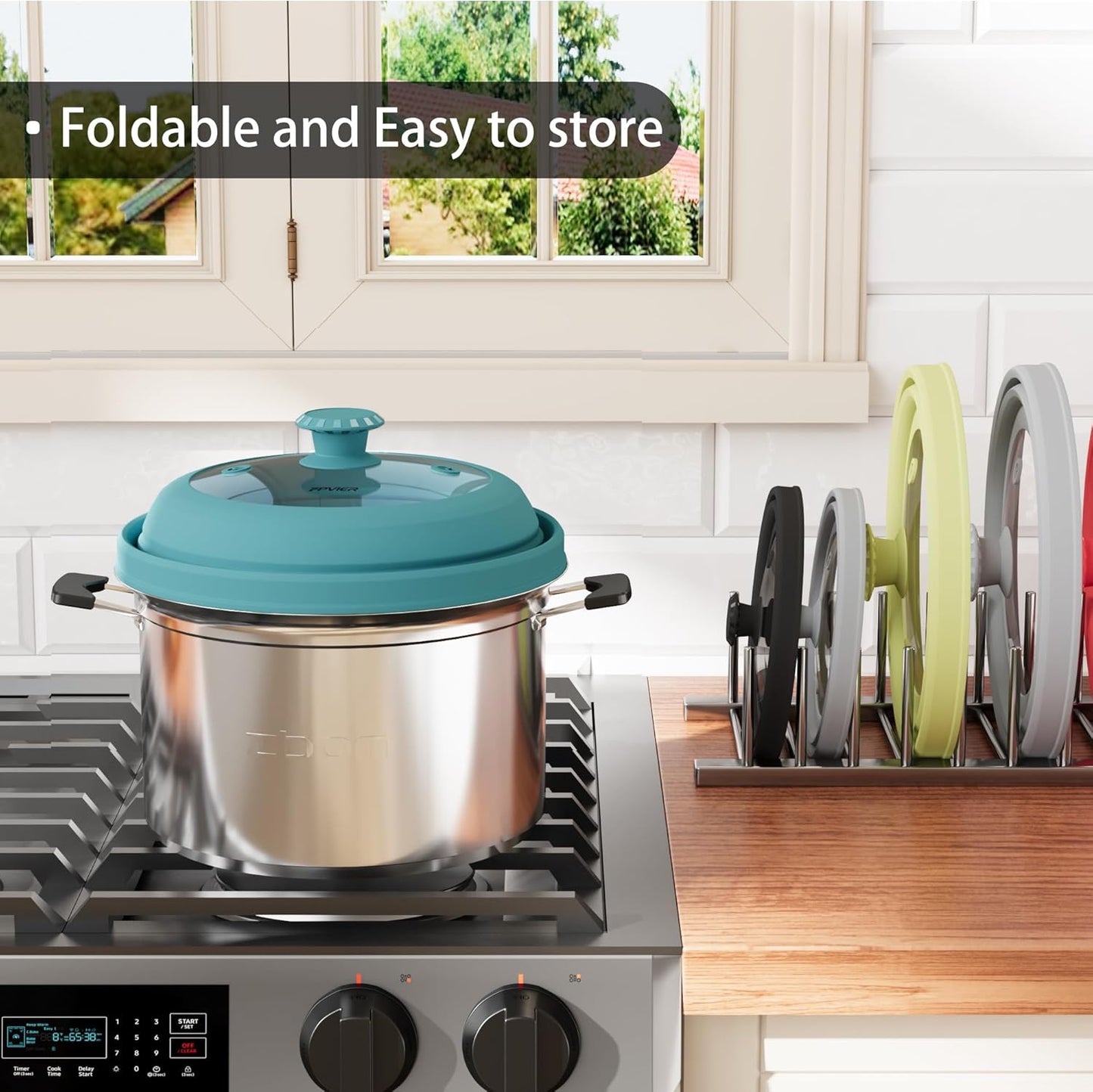 Collapsible Microwave Splatter Cover - Vented Silicone & Glass Lid with Easy-Grip Handle, Fits 6 to 10 Inch Plates & Bowls, 10.8 Inch Diameter, Prevents Splatters & Ensures Even Heating