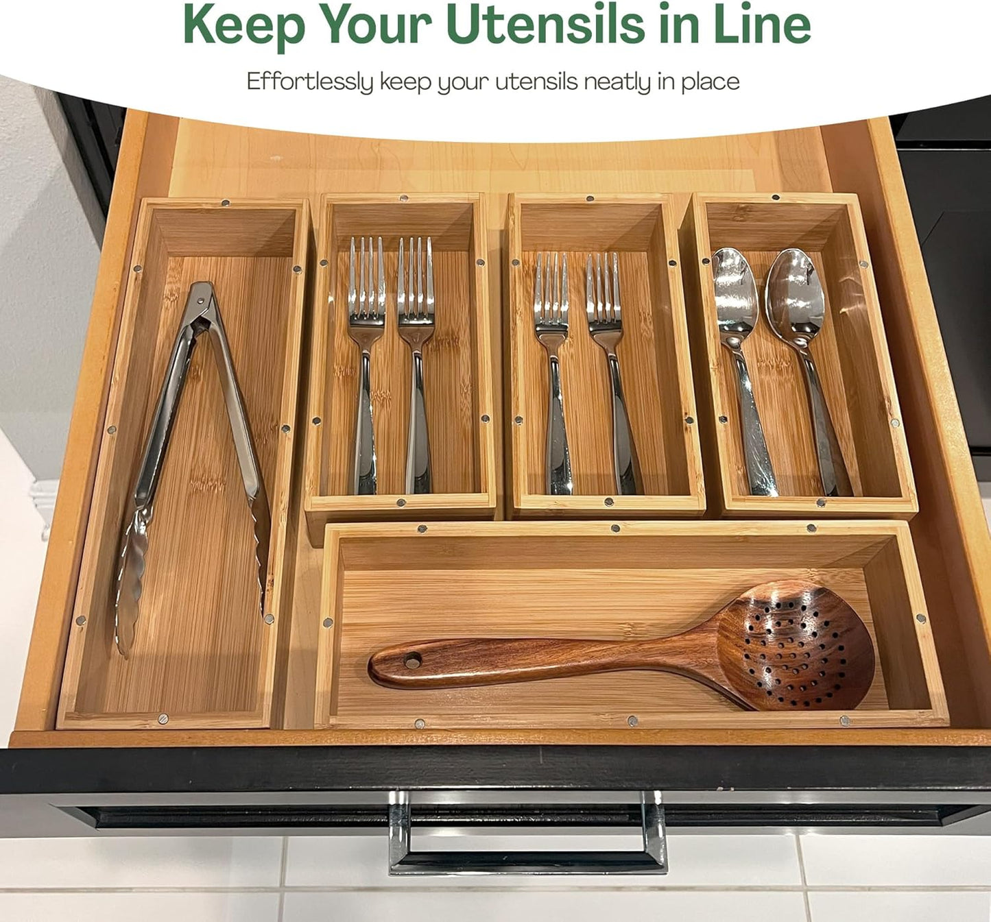 5PCS Bamboo Storage Bag Organizer Set, Multi-Use Baggie Organizers for Gallon, Quart, Sandwich, Snack Food Bags, Tea Bag, Silverware, Ideal for Kitchen, Office, Makeup, Bathroom, Utensil, Junk Drawer