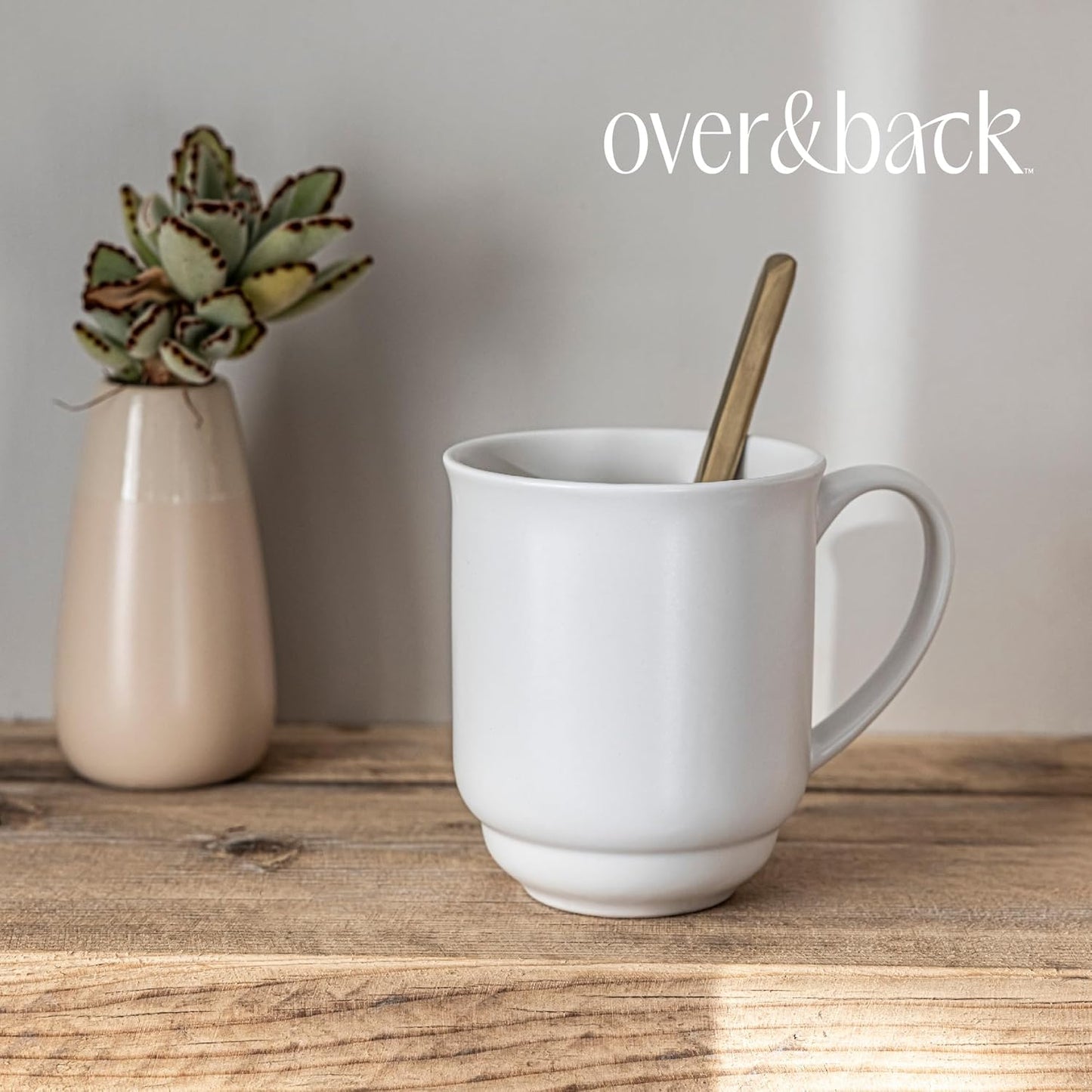 over&back Rim Stoneware Coffee Mugs - 4-Piece Mug Set - Enjoy the Perfect Cup of Coffee, Tea, Latte, and More - Semi-Matte White - 16oz