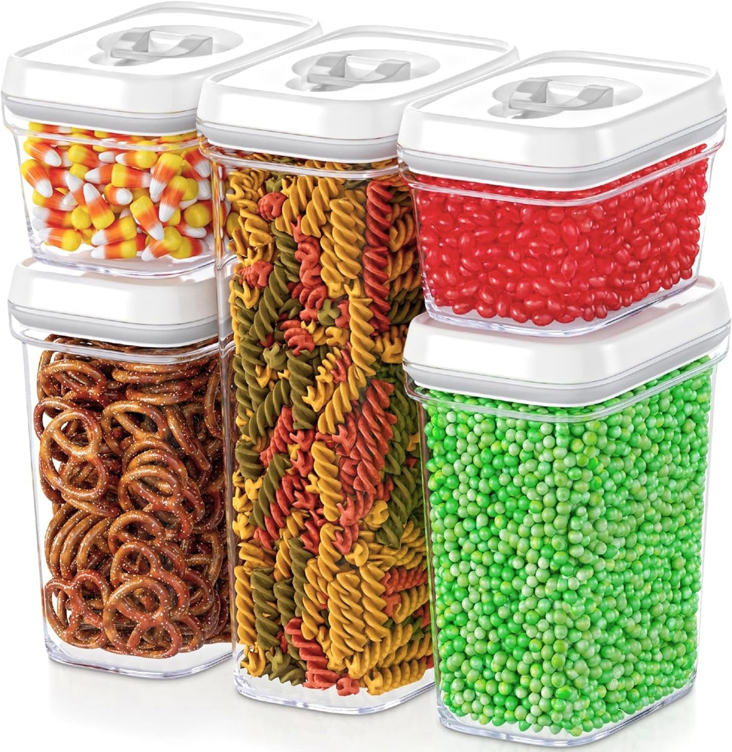 DWËLLZA KITCHEN Airtight Food Storage Containers with Lids - 5 Piece Set - Kitchen Accessories - Pantry Organization and Storage Containers for Food - Clear BPA-Free - Keeps Food Fresh & Dry