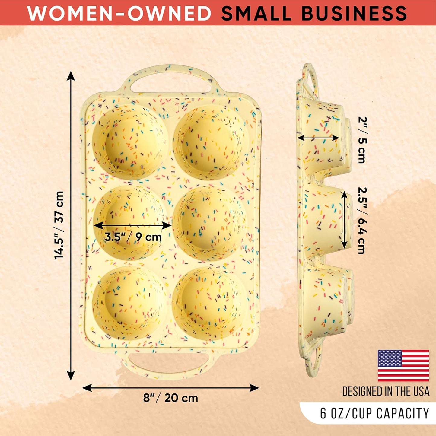 Confetti Silicone Jumbo Muffin Pan 6 Cup–Non-Stick Cupcake Pans for Baking, Heavy-Duty Large Silicone Muffin Pans for Baking, BPA-Free, Easy-Release, Oven & Dishwasher Safe