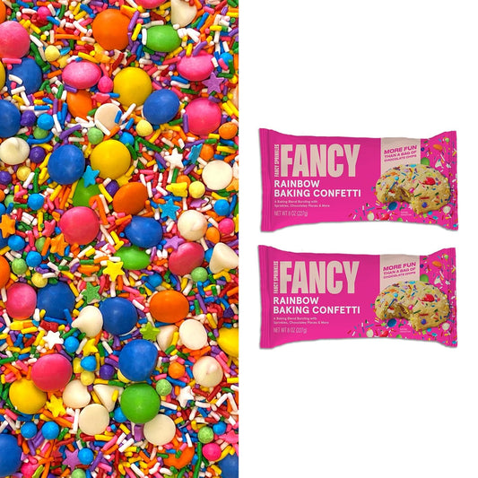 Fancy Sprinkles Rainbow Baking Confetti Sprinkles and Chocolate Pieces, Crunchy Jimmies, Chocolate Gems, Candy-Coated Chocolatey Morsels, Star Confetti Pieces, And White Morsels 8 oz Bag (2 Pack)