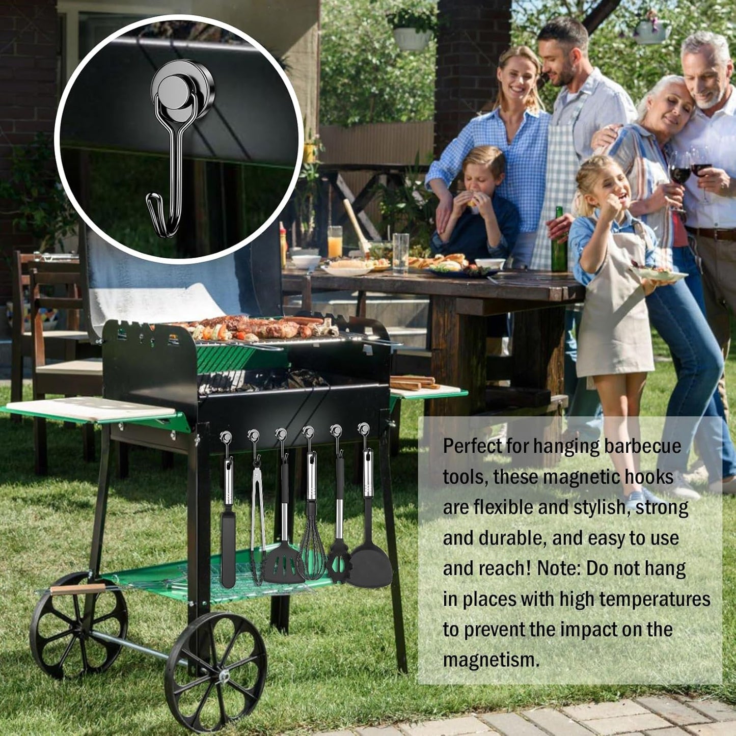 FINDMAG Magnetic Hooks, 30lbs+ Magnetic Hooks for Cruise Cabins, Magnet Hooks Heavy Duty for Fridge, Swivel Swing Hooks for Kitchen, Grill, Garage, Cruise Ship Essentials 6 Pack (Black)