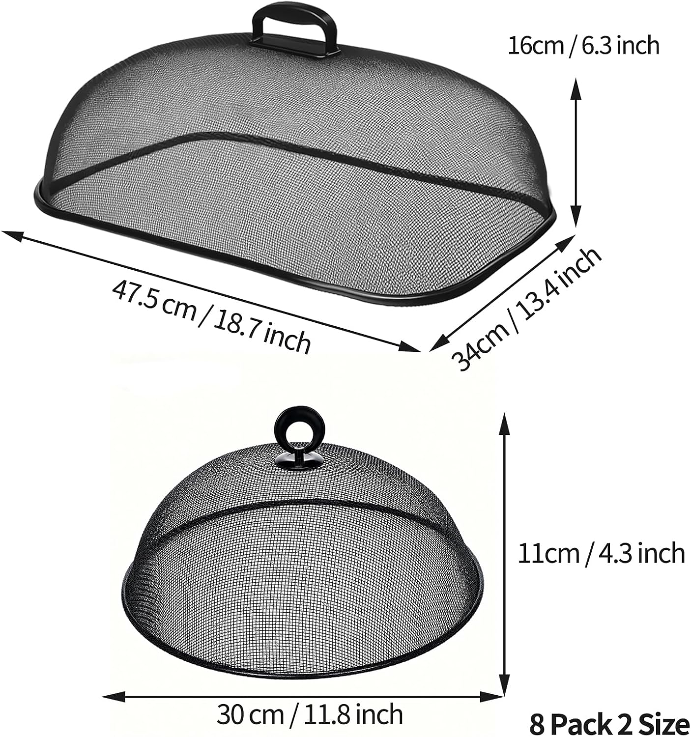 8 Pack Metal Mesh Screen Food Covers, 2 Large (18.5”) and 6 Small (11”) Sets, Reusable Metal Mesh Food Covers for Outdoors, Camping, Picnics and Parties