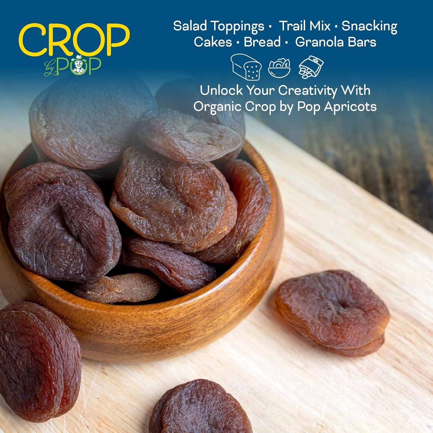 CROP BY POP - Organic Sun Dried Apricots, No Sugar Added, Unsulphured (32oz, 2 LB) Bulk Dry Fruits Packed Fresh in Resealable Bag - USDA Organic, Non GMO, Kosher