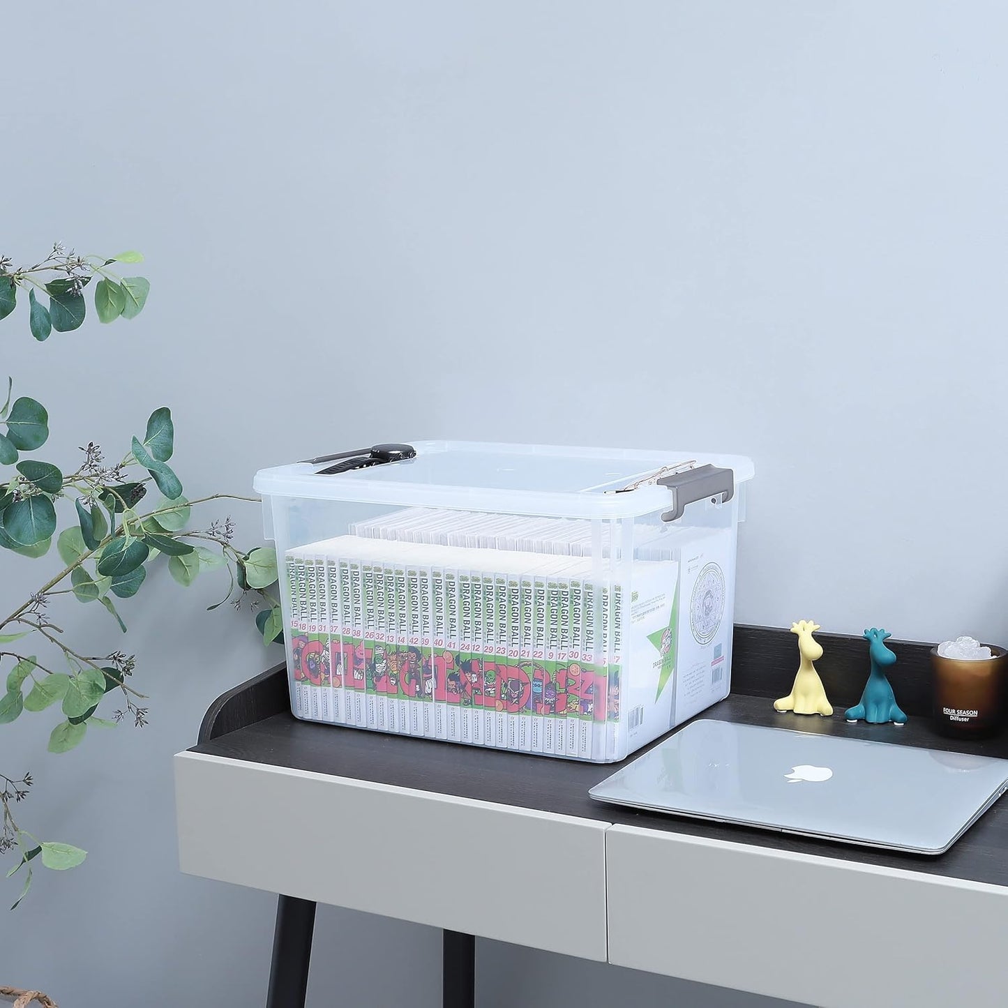 Citylife 32 QT Plastic Storage Bins with Latching Lids Stackable Storage Containers for Organizing Large Clear Storage Box for Garage, Closet, Kitchen, 8 Packs