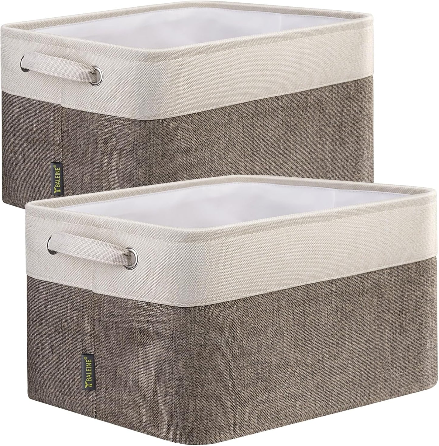 BALEINE 2 Pack Fabric Storage Bins for Shelves, Linen Storage Baskets for Organizing, Decorative Closet Bins for Clothes, Home (Brown, 15"x11"x9.5") ﻿