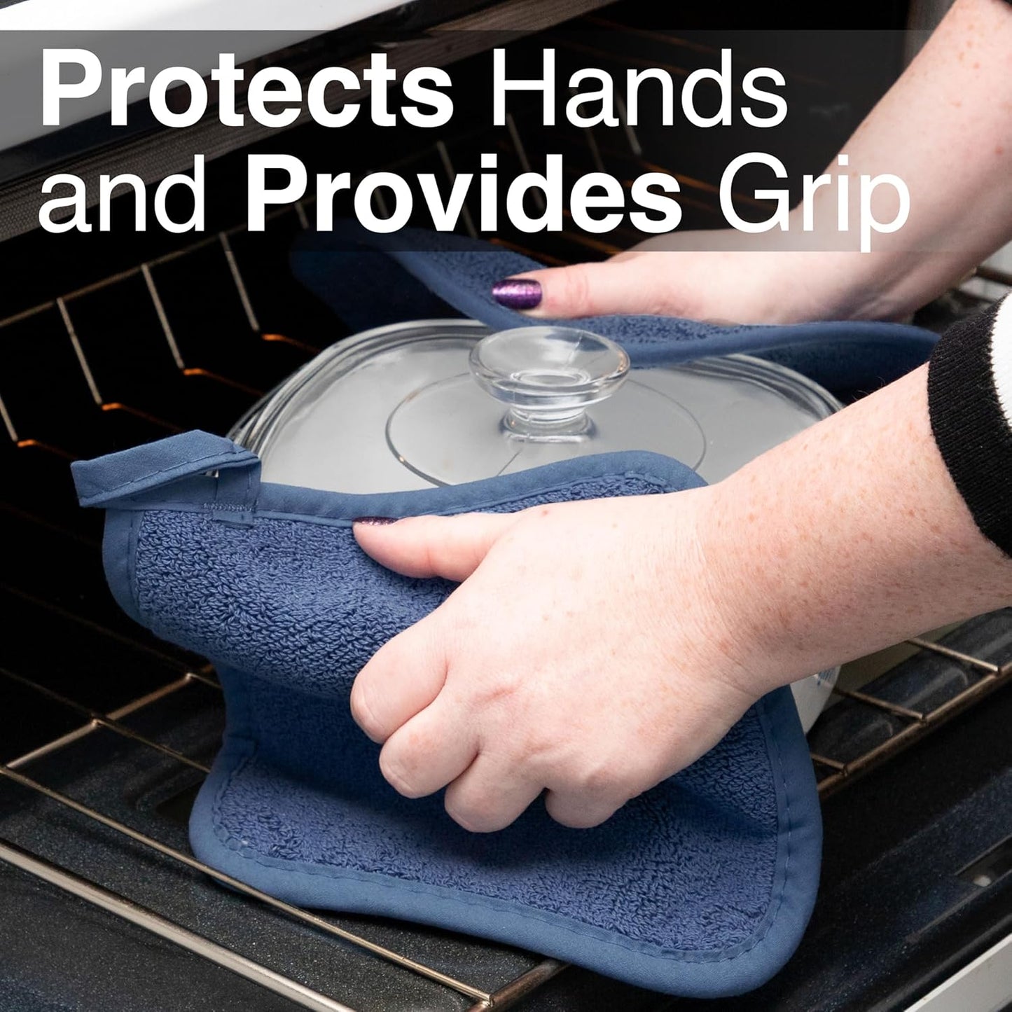 RITZ Terry Potholder & Hot Pad: Unparalleled Heat Resistant, Durable 100% Cotton – Ergonomically Designed for Optimal Grip – Easy-Care Machine Washable – 4-Pack, Federal Blue