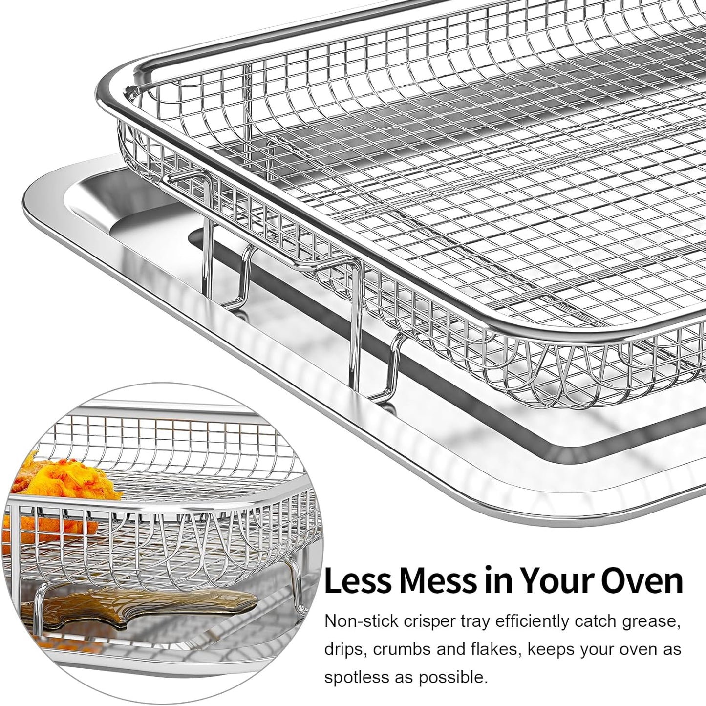 Air Fryer Basket for Oven, OPENICE 18.6" x 12.8" Air Fryer Basket and Tray Set, Extra Large Stainless Steel Air Fryer Pan Crisper Tray for Crisping Fried, Chicken, Bacon