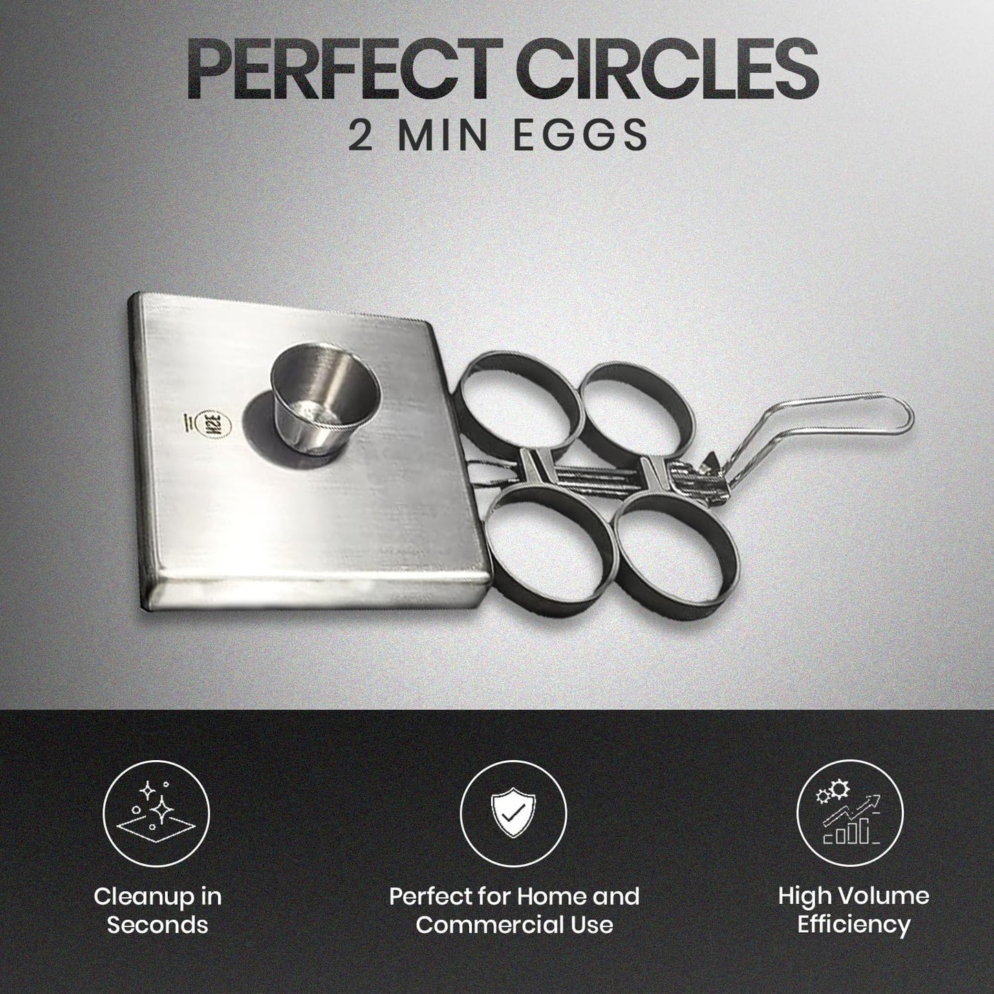 Rattleware Stainless Steel Egg Rings - Commercial-Grade, Even Cooking, Heat-Resistant Handle, Ideal for Frying Eggs - Durable & Trusted by Professional Chefs Worldwide (4 Ring Set)