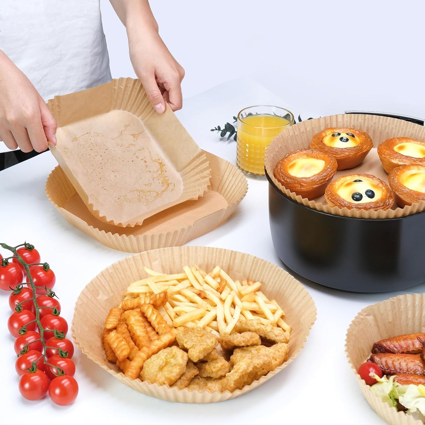Air Fryer Disposable Paper Liners 50pcs 7.9 inch Square Parchment Paper Liner for Baking Roasting With Handle Fit 5-8 QT