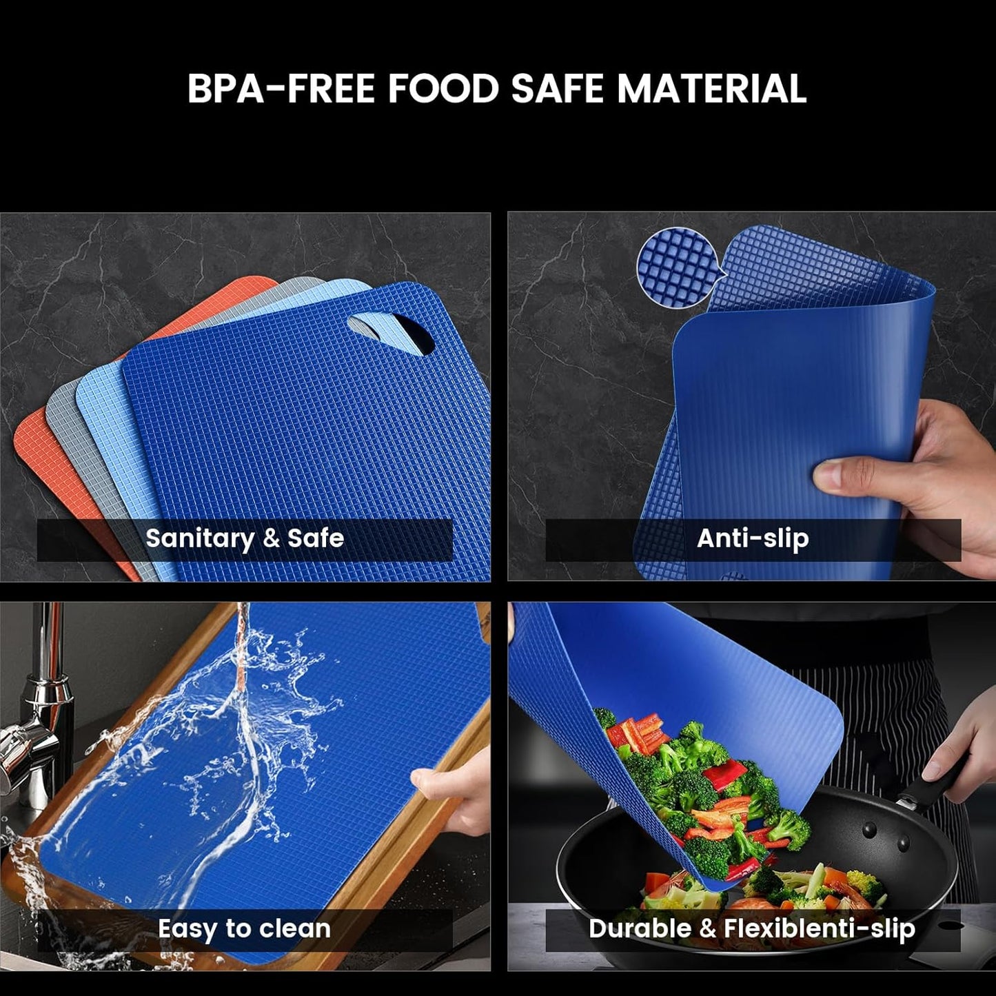 Cutting Boards Large Set of 7, Acacia Wood Charcuterie Chopping Board for Kitchen with Holder Non Slip Feet, Plastic Serving Board Mats, Juice Groove, Reversible Butcher Block for Meat Cheese Bread