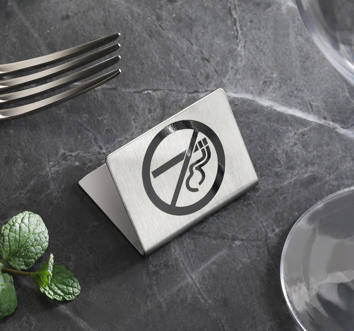 New Star Foodservice Stainless Steel Table Tent Sign (Silver (No Smoking), 2 x 1.5-Inch (Set of 6))