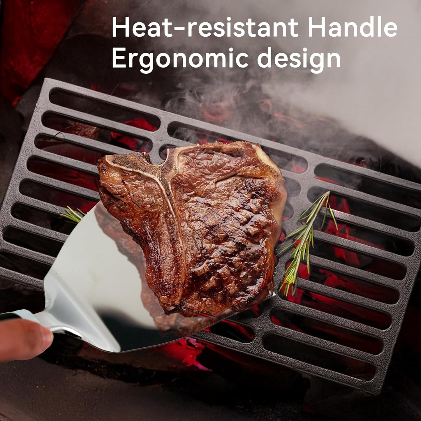 Professional Wide Turner 9.5 Inch Stainless Steel Spatula for Cast Iron, Griddle and Grill Cooking, Barbecue Hamburger Metal Kitchen Utensil, Dishwasher Safe