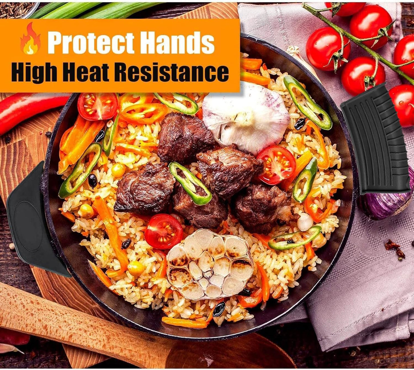 10pcs Cast Iron Handle Cover, Silicone Hot Handle Holder, Heat Resistant Cast Iron Skillet Handle Covers Potholder for Frying Pans and Griddles Kitchen Supplies