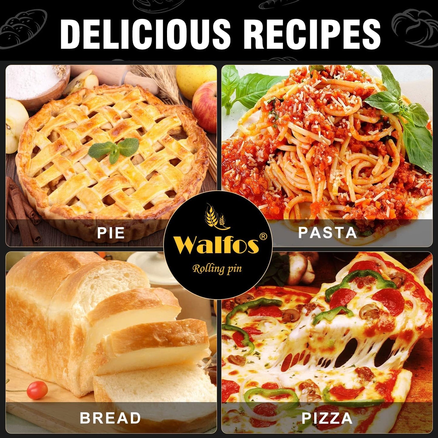 WALFOS French Rolling Pin for Baking, 17 Inch Natural Beech Wood Rolling Pins, Kitchen Dough Roller for Fondant, Pizza, Pie, Cookie and Pastry