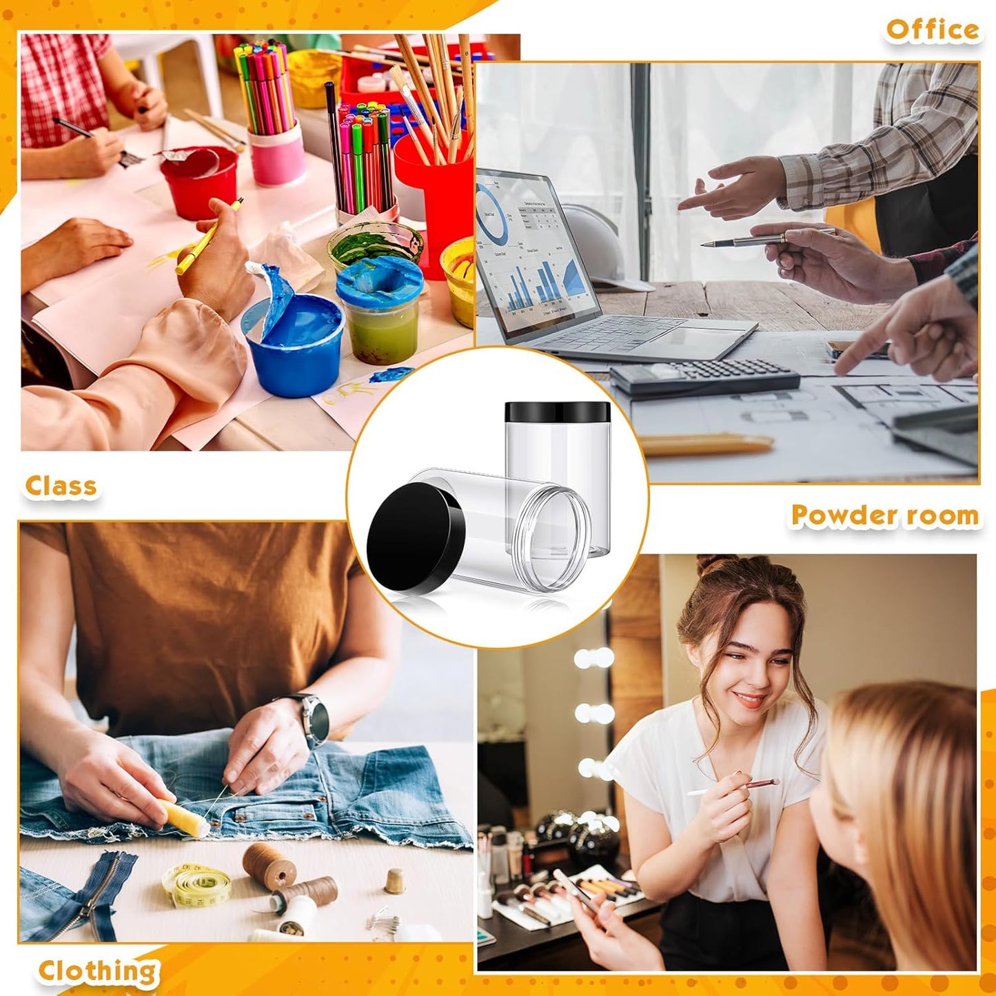 SATINIOR 6 Pack 5 oz Plastic Jars Containers with Lids Wide-mouth Refillable Leakproof Reusable Round Empty Jars for Travel Cosmetic Dry Food Spice Cookie Candy Home Kitchen Organizing(Black)