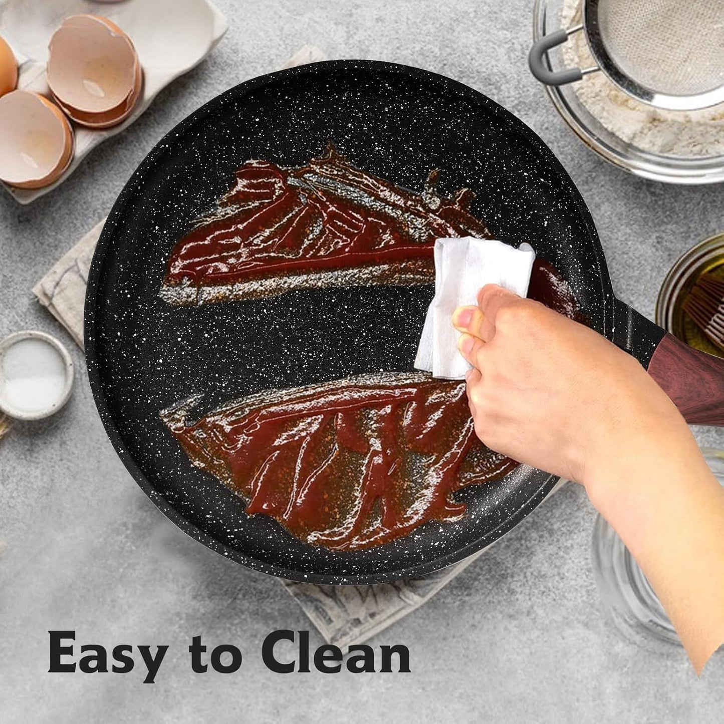 Crepe Pan,12 in Nonstick Crepe Pan, Granite Flat Skillet,non stick Dosa Tawa Comales Para Tortillas Pancake Pan,Dishwasher and Oven Safe Cookware,Induction Compatible, PFOA Free