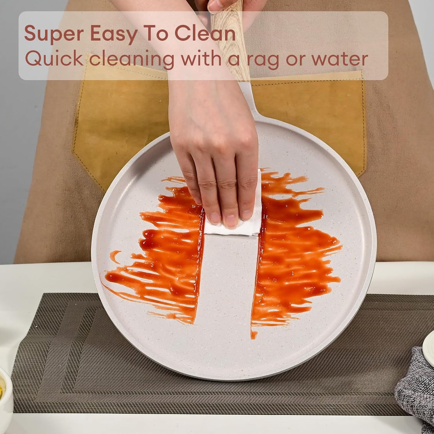 JEETEE Crepe Pan Nonstick, 9.5 inch Comales Para Tortillas Griddle Pan for Stove Top, Granite Coating Flat Pancake Pan Dosa Tawa, PFOA FREE and Induction Compatible (Beige)