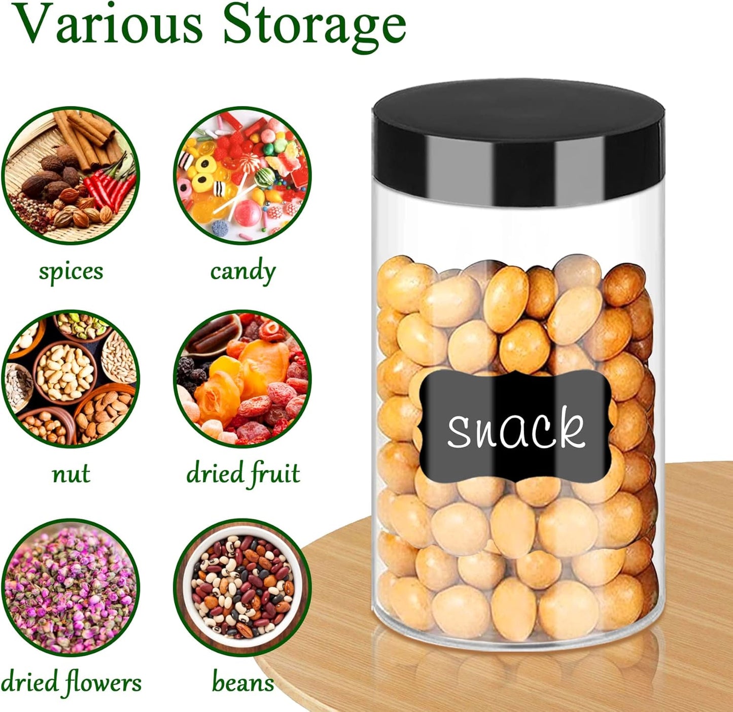 Plastic Jars with Lids 6OZ 42PCS Small Empty Slime Cosmetics Containers Clear Gift Food Jars Round PET Cream Jars with Black Lids Pen Labels for Kitchen Storage Spices Dry Food Body Butter