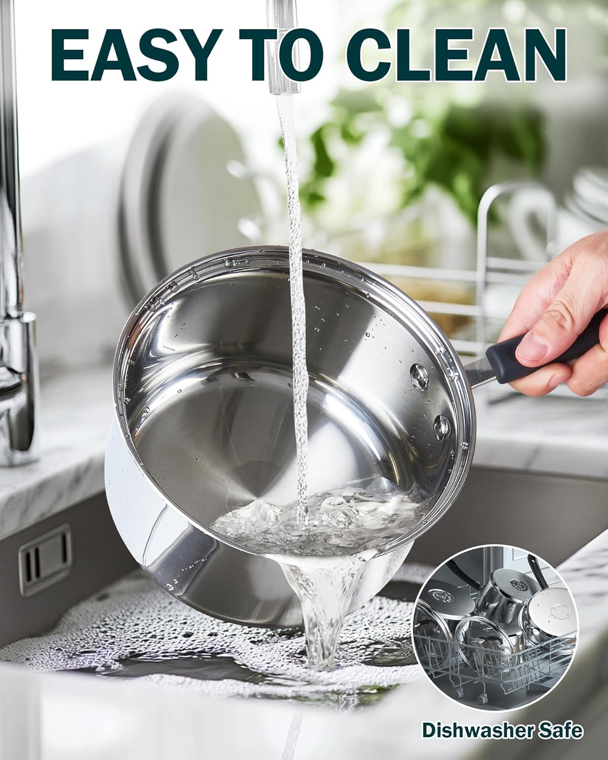 Cook N Home Saucepan Sauce Pot with Lid 3 Quart Stainless Steel, Stay Cool Handle, silver