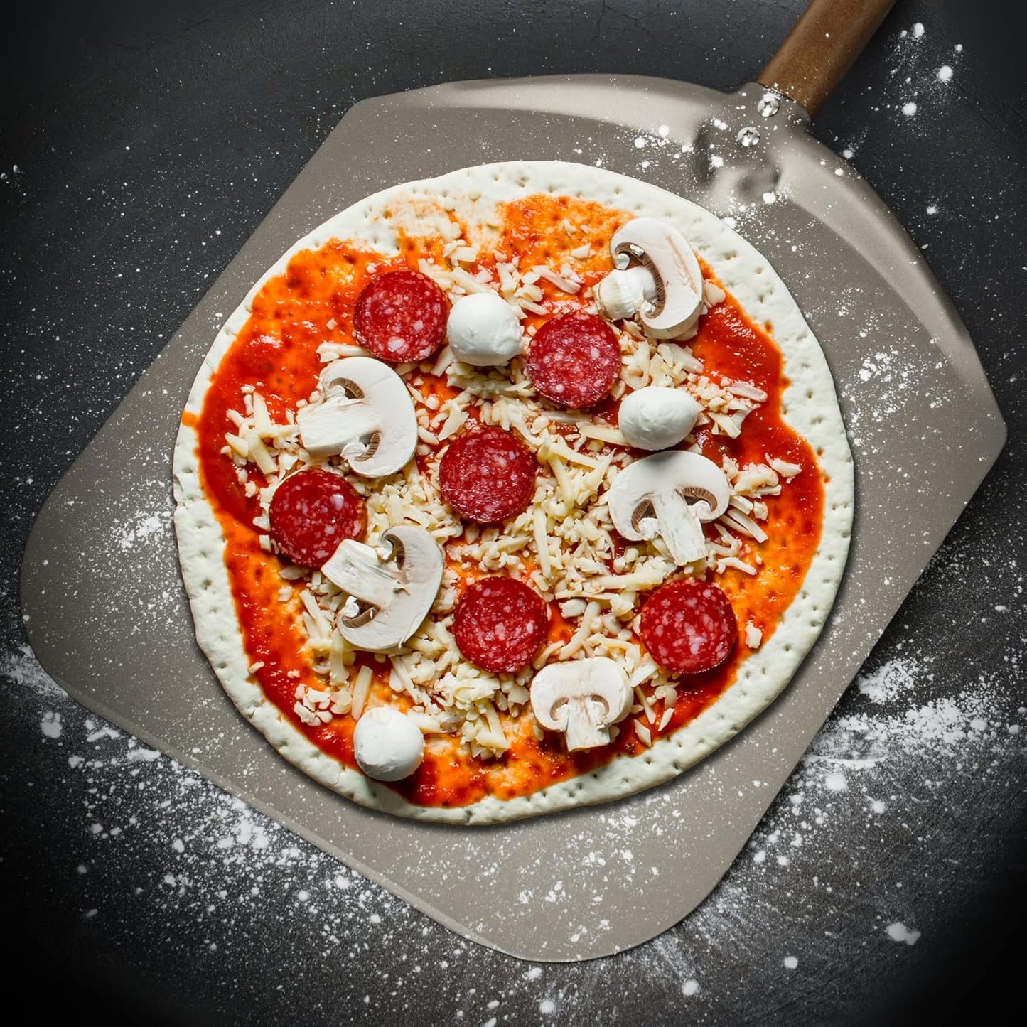 Q Pizza Aluminium 12" Pizza Peel with Long Handle, Pizza Spatula, Turning Paddle for Grill Oven, Kitchen Cooking Accessory for Baking Bread Pastry Dough Pie & Cake, PT202